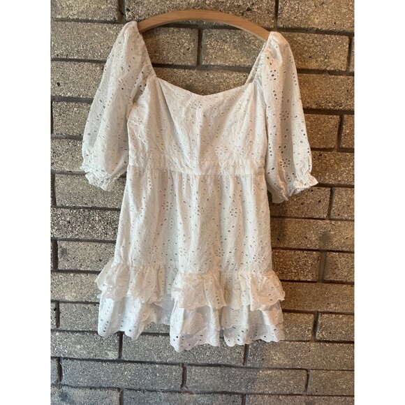 Rachel Parcel Eyelet Puff Sleeve MIDI Dress Sz L NWOT - Picture 2 of 9